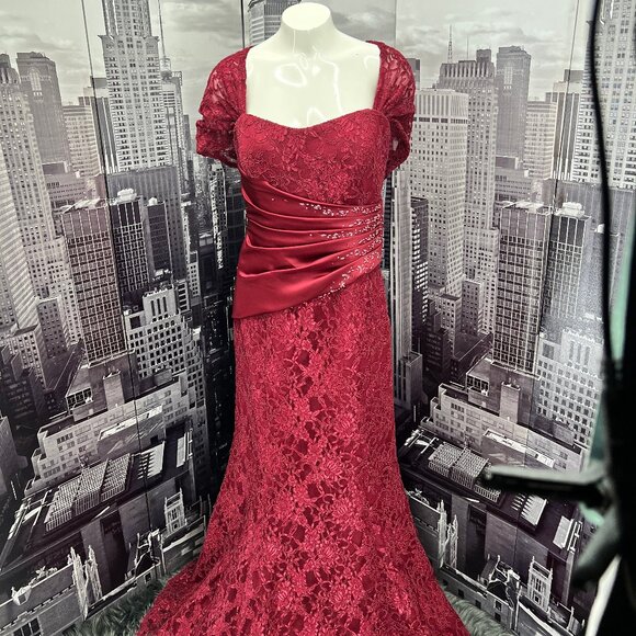 Caterina Collection Red Lace Embellished Gown - Picture 2 of 10